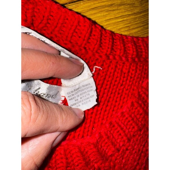 Vintage Marisa Christina Petite Hand-Knitted Red Sweater With Striped Accents - Picture 6 of 6